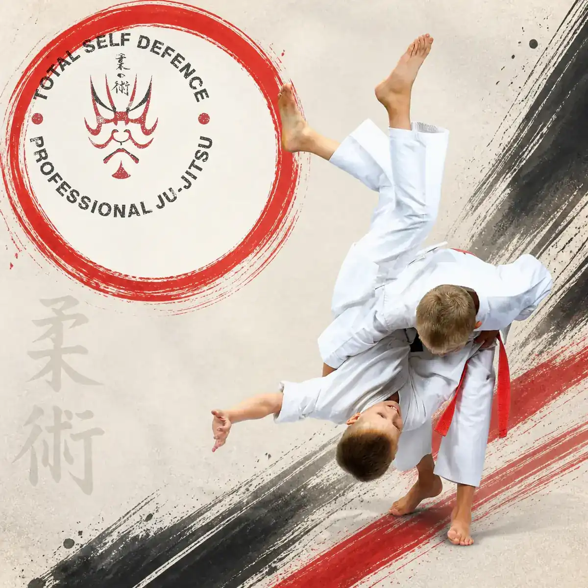 Children practising a safe controlled Ju-Jitsu throw