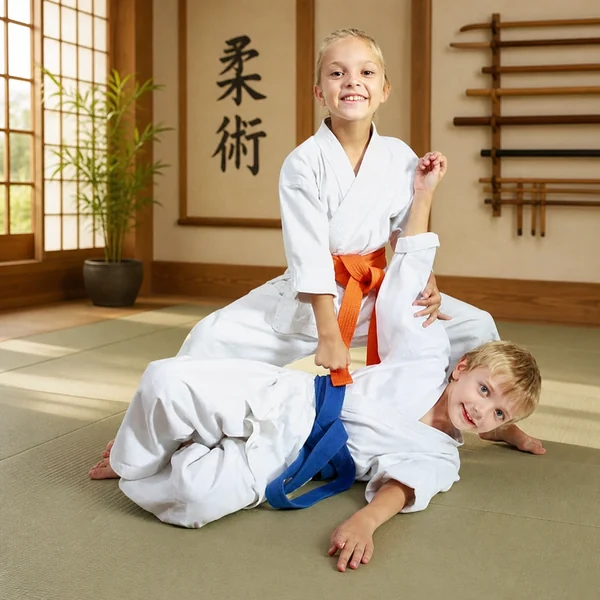 Children learning Ju-Jitsu skills together