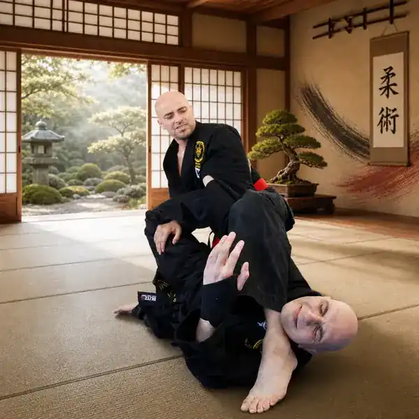 Adult Ju-Jitsu ground-defence practice in the dojo
