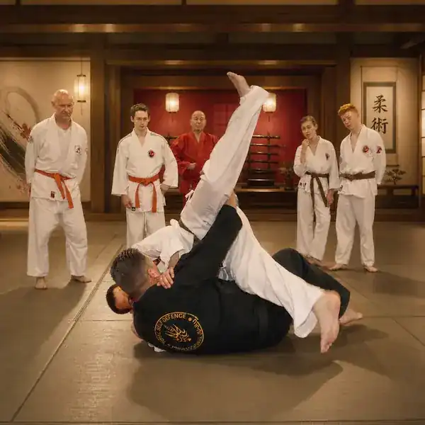 Ju-Jitsu ground-fighting technique demonstrated before a class