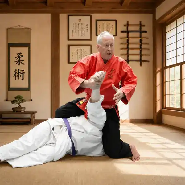 Ju-Jitsu instructor demonstrating an arm-lock technique