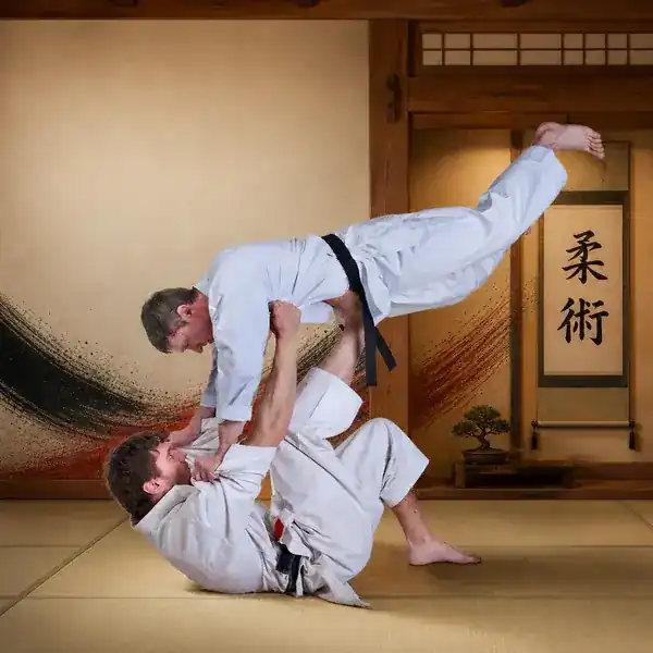 Ju-Jitsu leg-throw technique practised on the mat