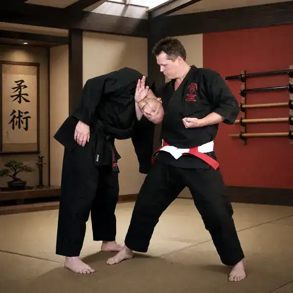 Standing Ju-Jitsu wrist-lock technique between training partners