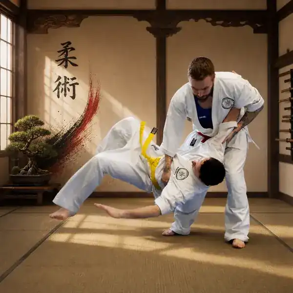 Young Ju-Jitsu students practising a controlled partner throw