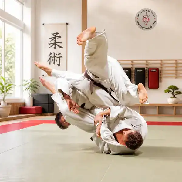 Children practising a Ju-Jitsu throw safely